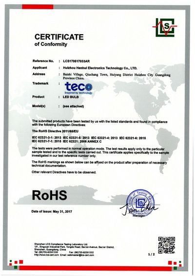 Teco MR16 premium RoHS certification