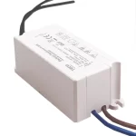 Side view of 30W electronic transformer showing top label and connection wires