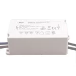Top-down view of 30W electronic transformer with technical label and safety markings