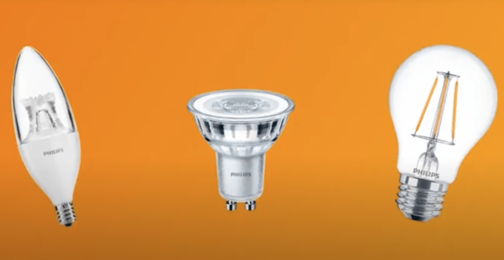 A Philips LED bulb with visible celar glass and high efficiency lens.