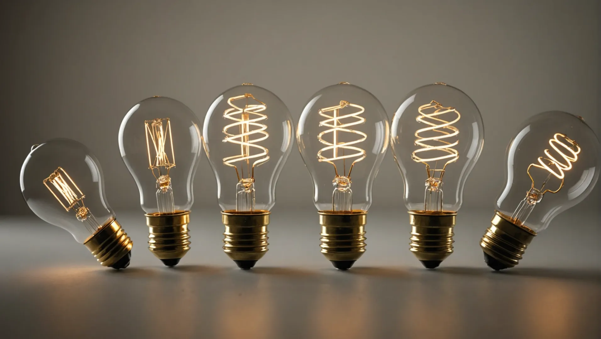 Various light bulbs of different shapes and sizes on a neutral background.