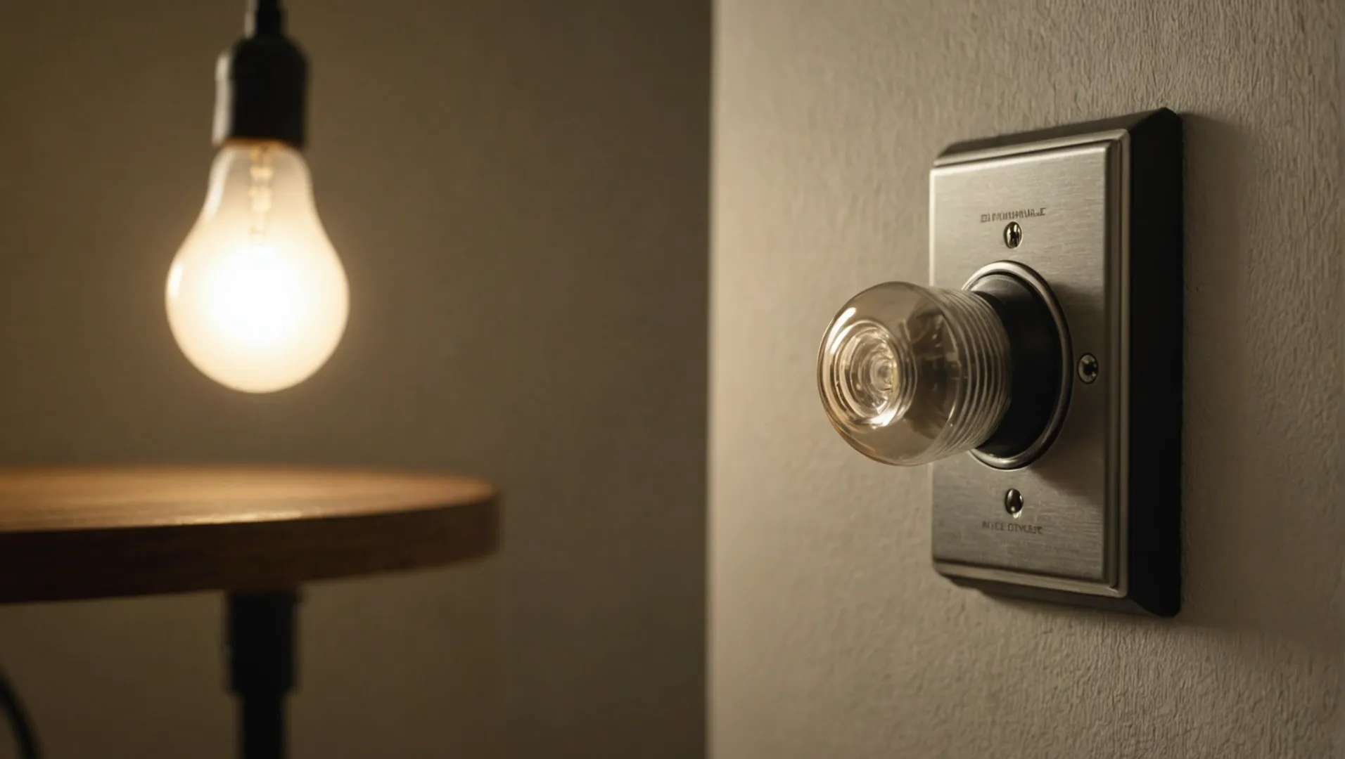 Dimmable LED light bulb next to a modern dimmer switch