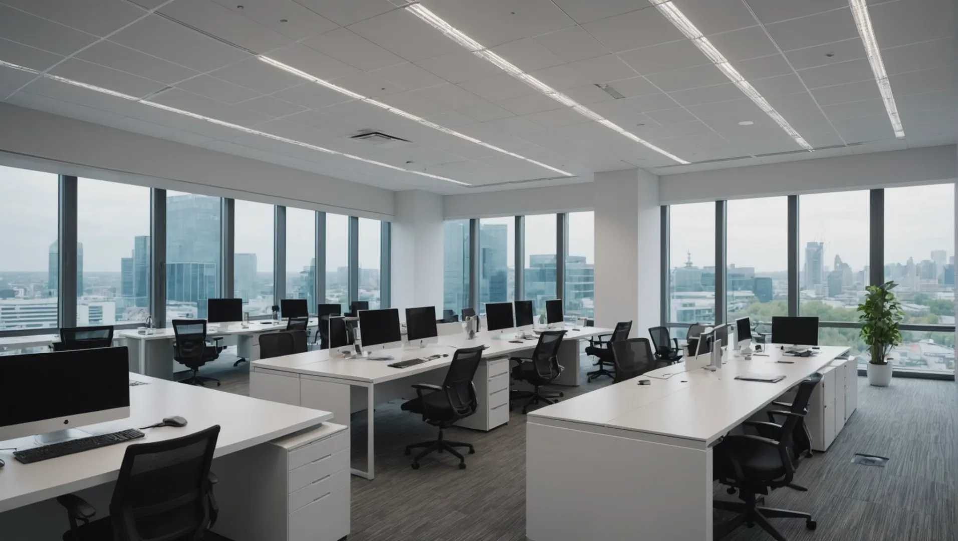 A modern commercial office space with energy-efficient LED lighting