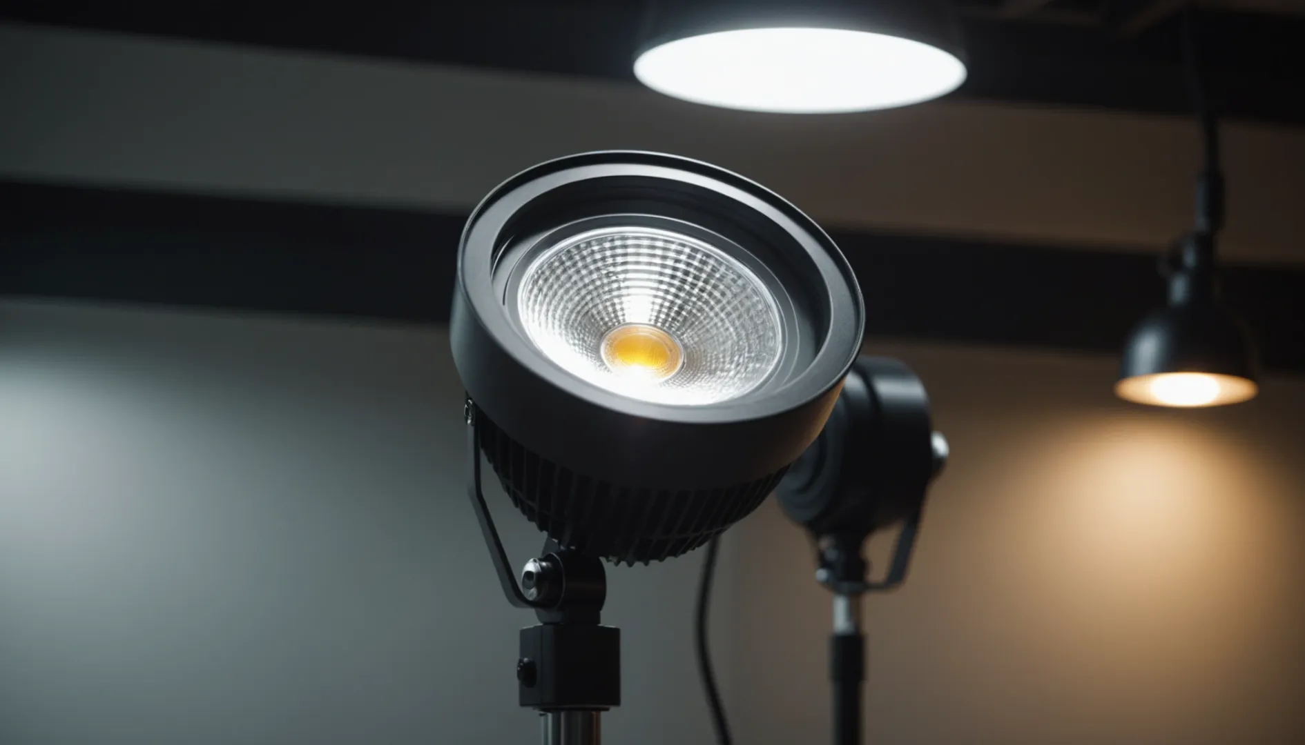 Close-up of a modern LED spotlight with certification labels