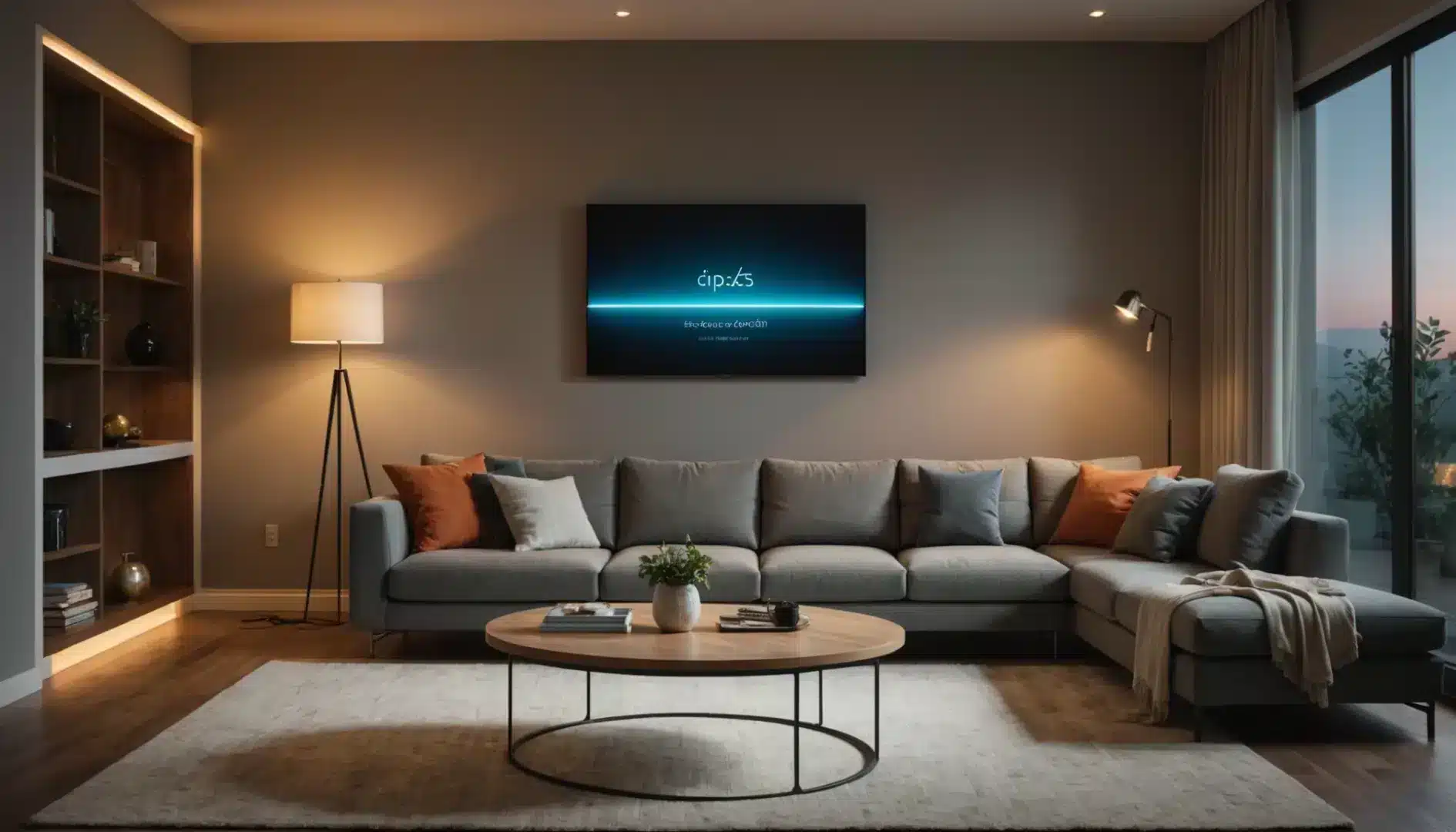 Modern living room with LED lighting and smart home integration