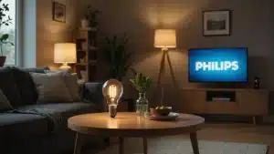 Philips LED bulb illuminated in a modern interior setting