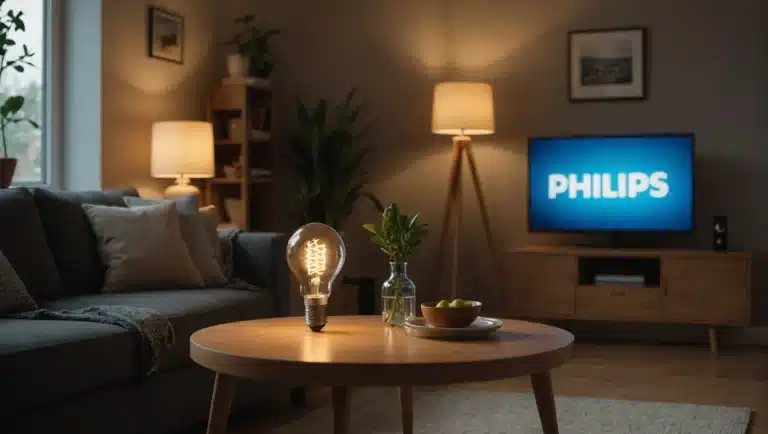 Philips LED bulb illuminated in a modern interior setting