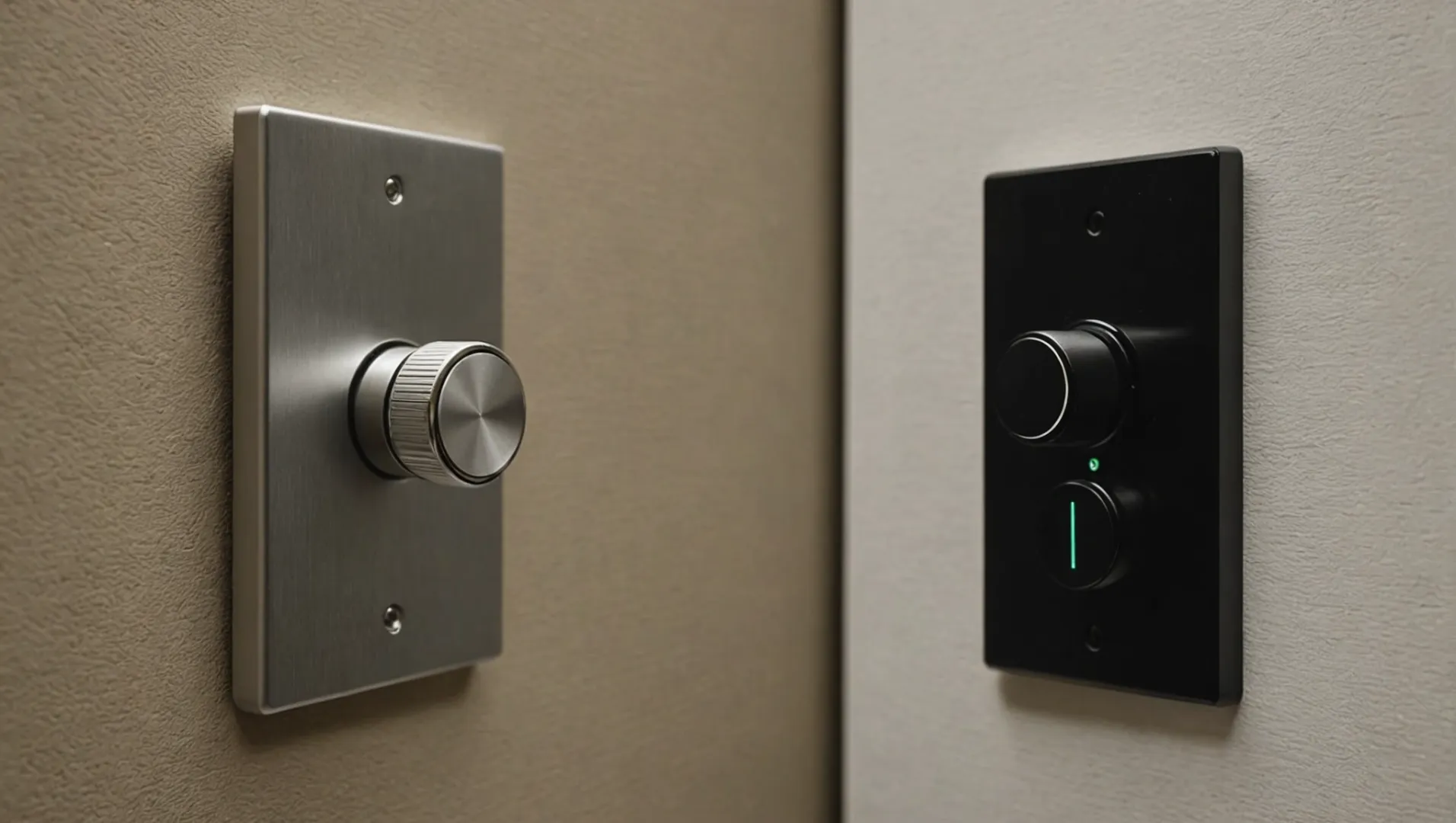 Close-up of two different types of dimmer switches, illustrating the differences between trailing-edge and leading-edge dimmers.