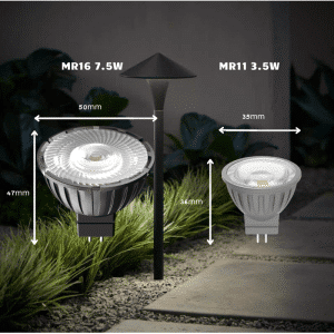 Comparison between Teco MR16 and MR11 bulb sizes=