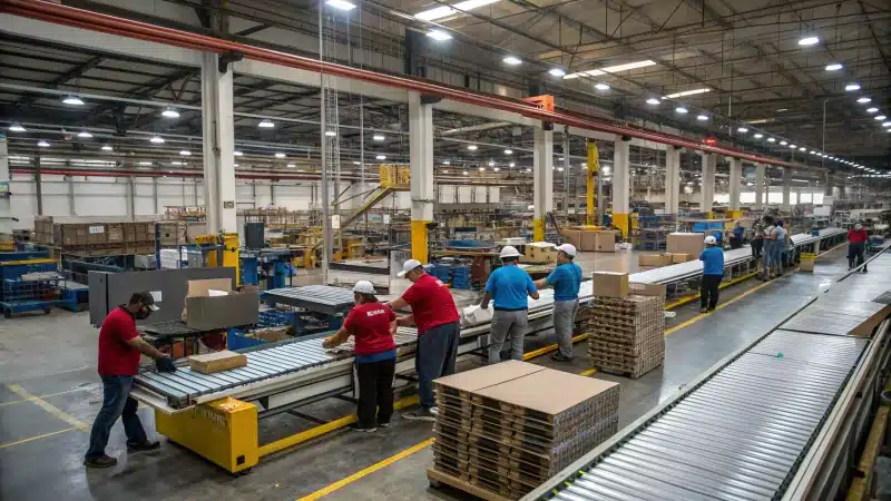 Workers assembling products in a factory