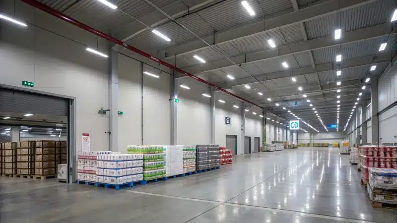 Interior of a modern warehouse with LED lighting