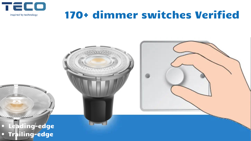 Teco GU10 LED bulbs compatible with over 170 leading-edge and trailing-edge dimmer switches.