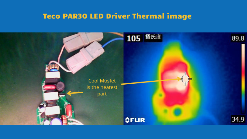 Close-up of an 32W LED driver thermal overview