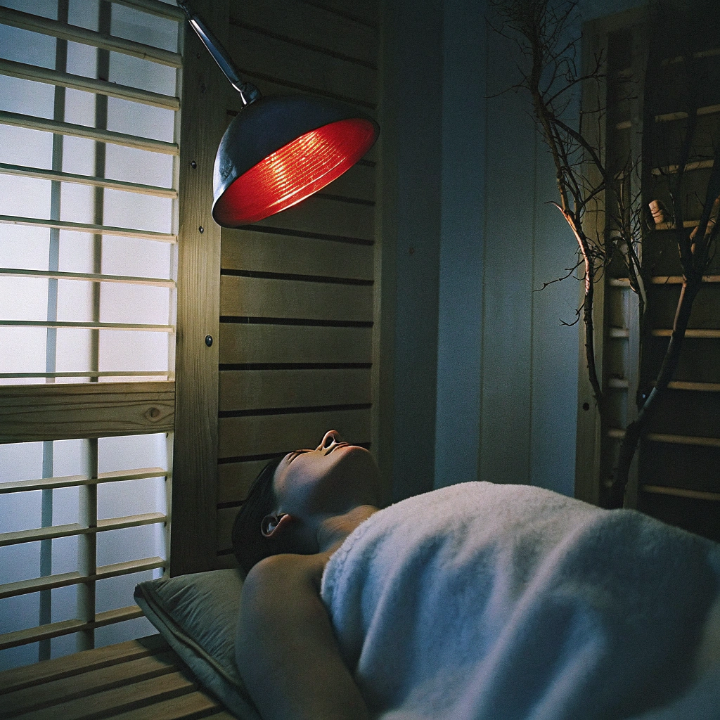 Person receiving near-infrared therapy with a focused light treatment.