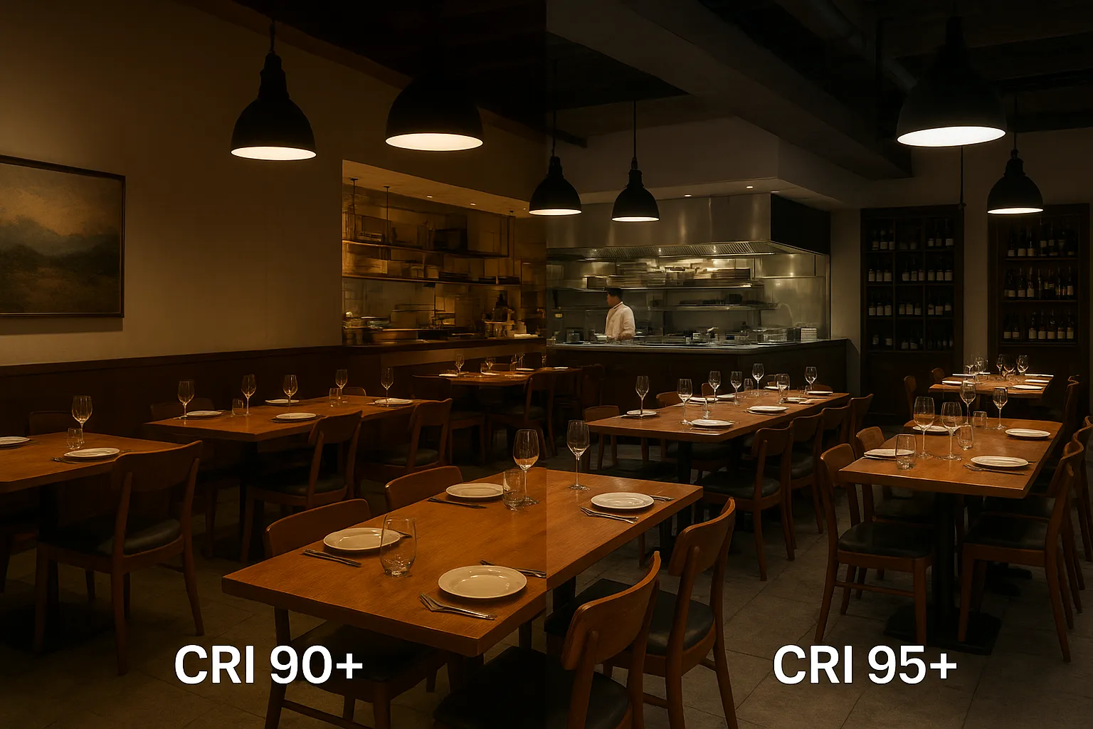 Restaurant lighting CRI comparison food presentation