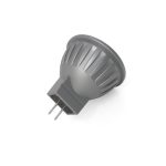 Vista lateral del foco LED MR11 con base bi-pin GU4 y carcasa de disipador de calor de aluminio