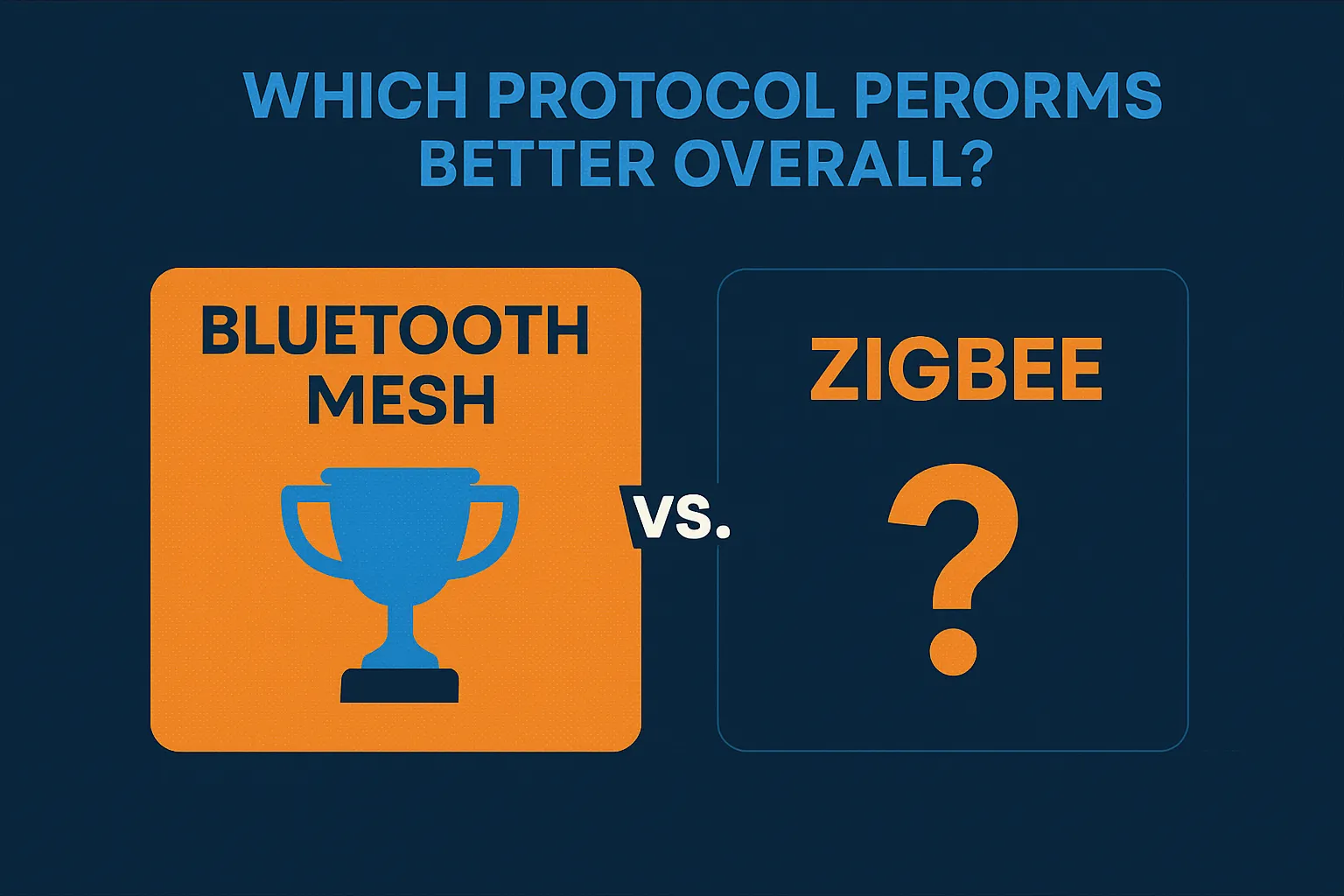 Comparison image asking which performs better overall, showing Bluetooth Mesh as the winner over Zigbee