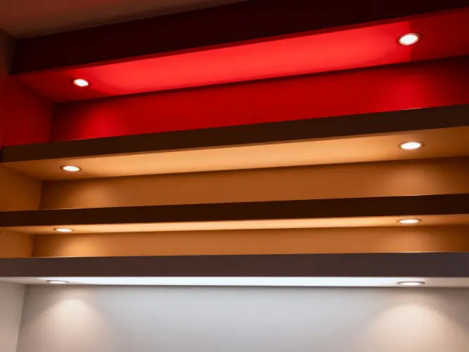 Night-time lighting hierarchy: red amber warm white