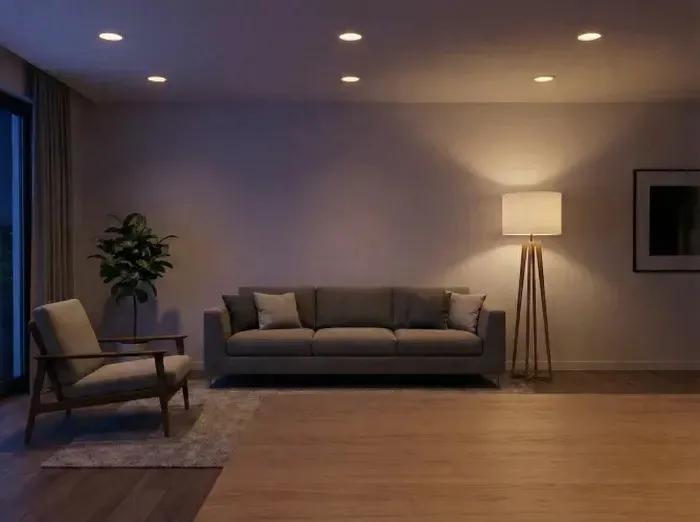 Hand selecting a dimmable bulb from store shelf with checklist overlay