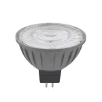 Close-up of a small LED bulb with frosted glass dome, gray metallic base, black plastic mount, and two metal pins for secure installation in lighting fixtures.