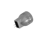 A 3D rendered gray metallic bulb with two connector pins and textured ridges for lighting applications.