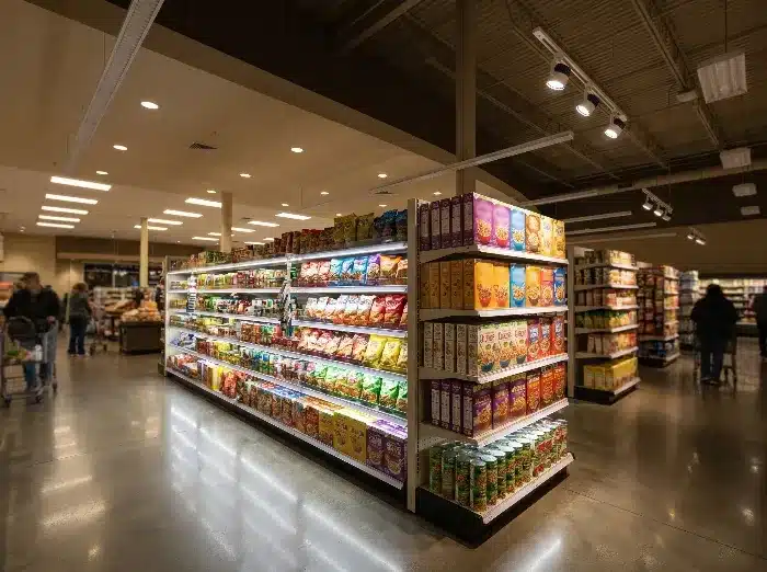 recommended brightness levels for supermarket shelf displays