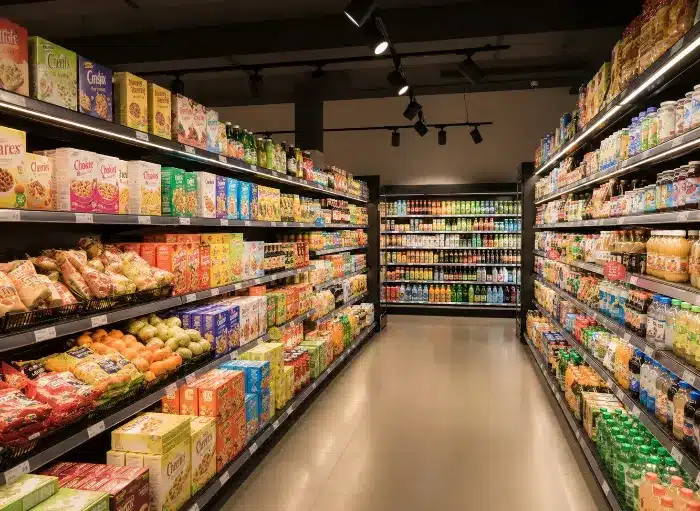 supermarket shelf lighting design for product visibility and retail sales