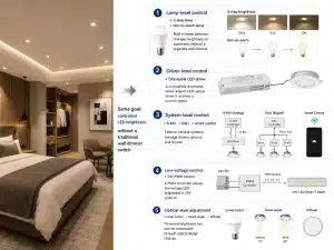 Commercial LED dimming without wall dimmer switches