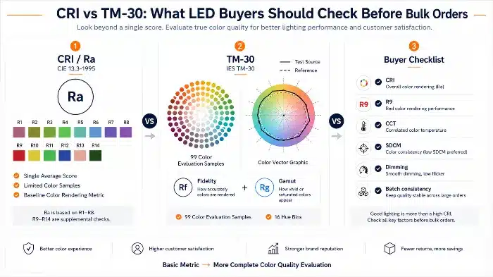 TM-30 vs CRI color rendering metrics for lighting evaluation