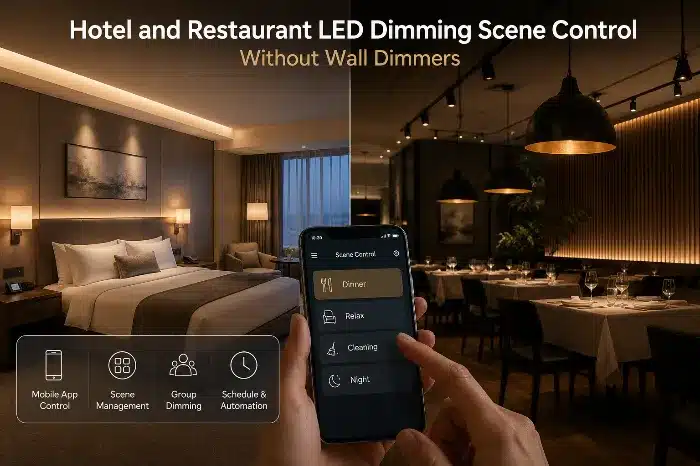 hotel and restaurant LED dimming scene control without wall dimmers
