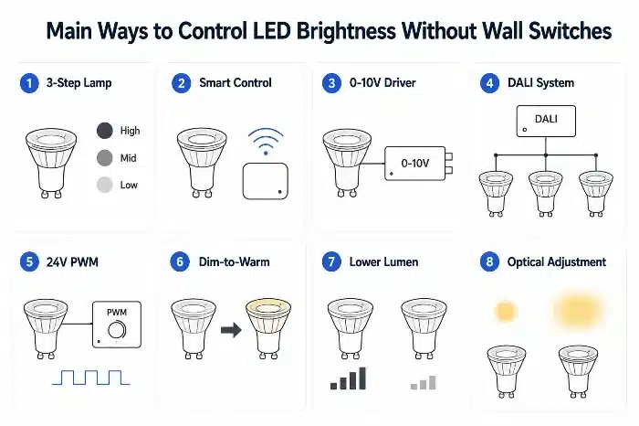 main ways to dim LED lights without wall switches
