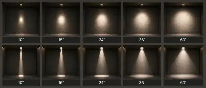 Narrow medium and wide beam angle comparison for LED track spotlights