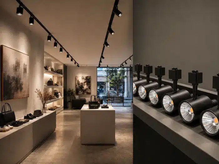 Commercial LED track spotlights used for flexible accent lighting