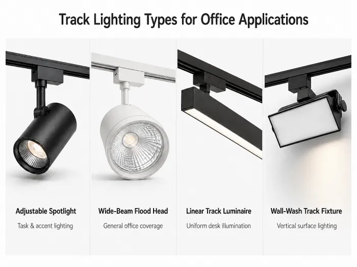 types of office track lighting spotlights linear track and flood beams