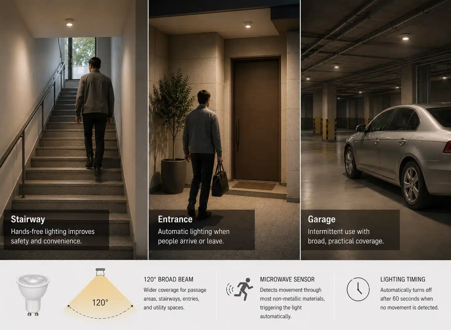 GU10 microwave sensor bulb for stairway entrance and garage lighting