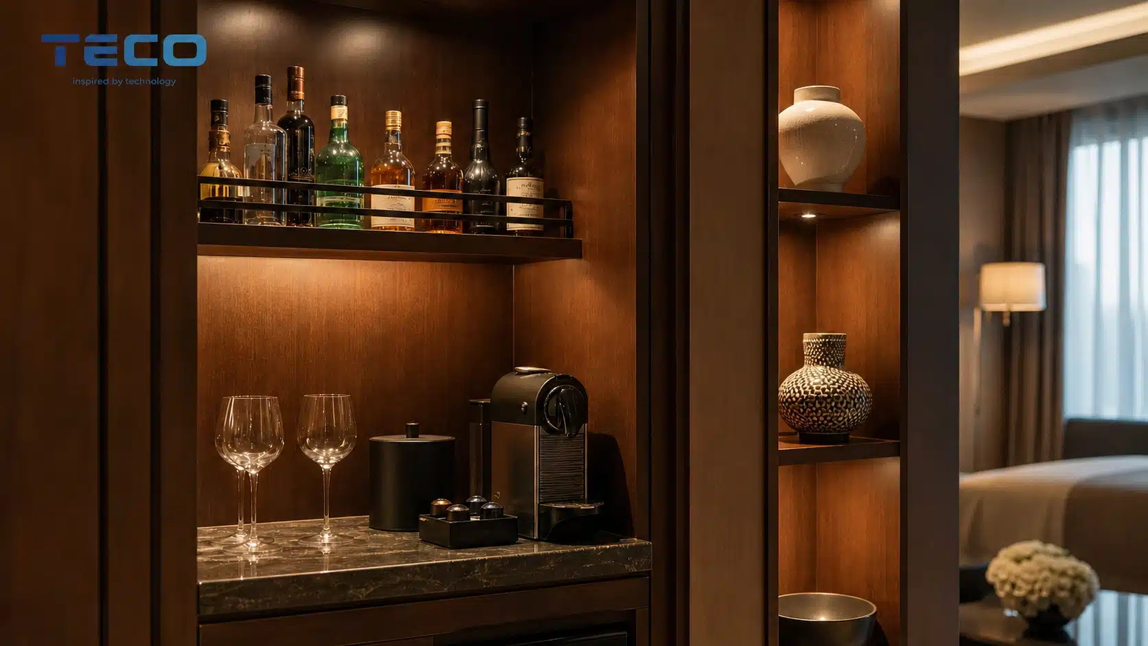 MR11 LED lighting for hotel minibar and decorative display niche