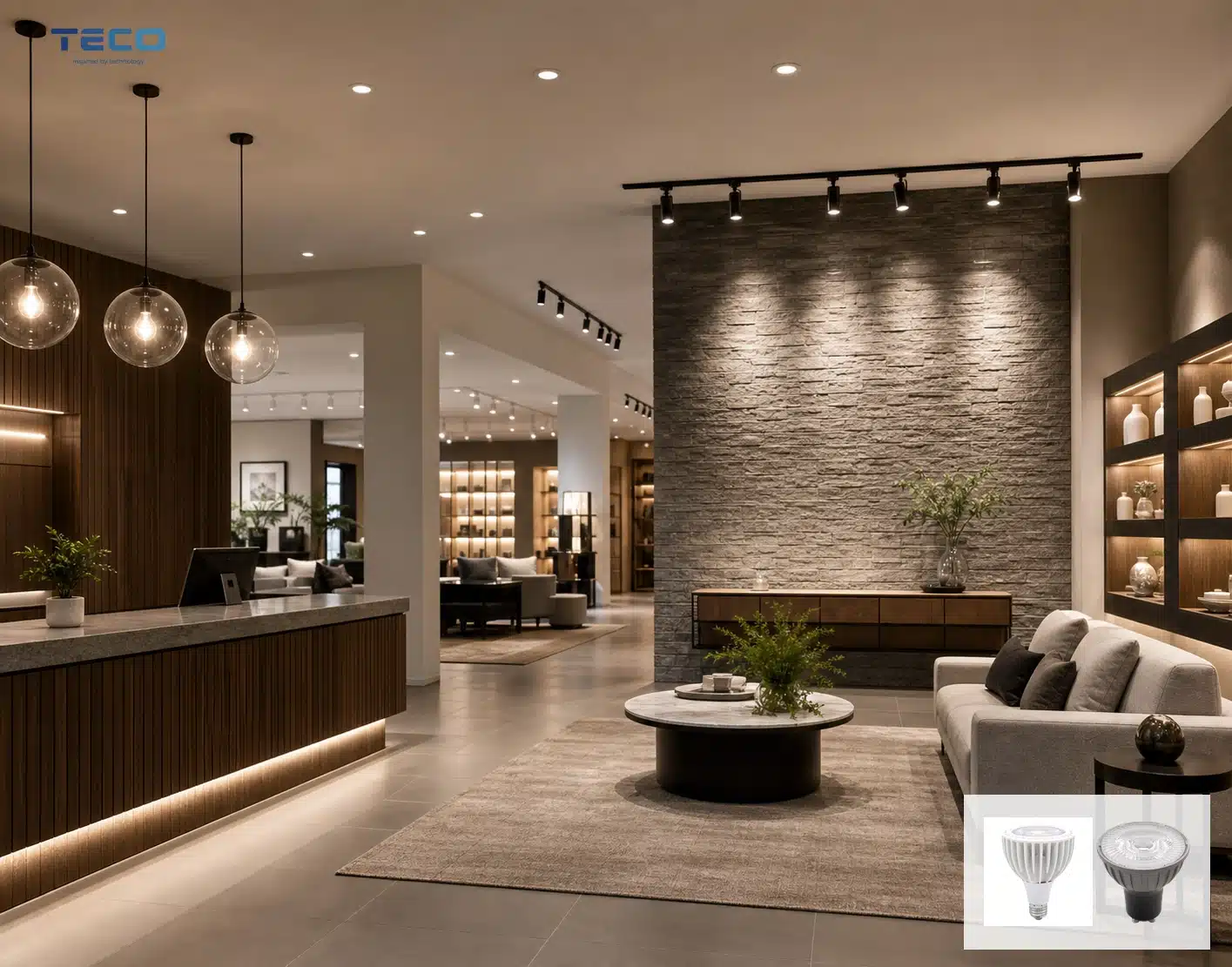G120 globe bulbs and PAR30 spotlights for large room lighting selection