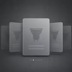 A series of frosted glass cards displaying a spotlight bulb icon in a modern user interface design.