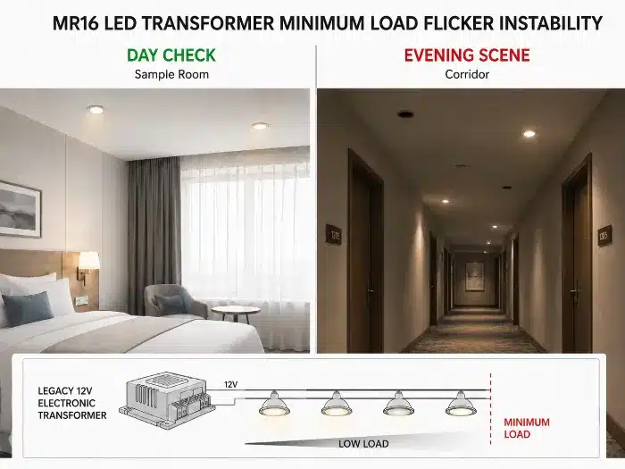 MR16 LED transformer minimum load flicker instability